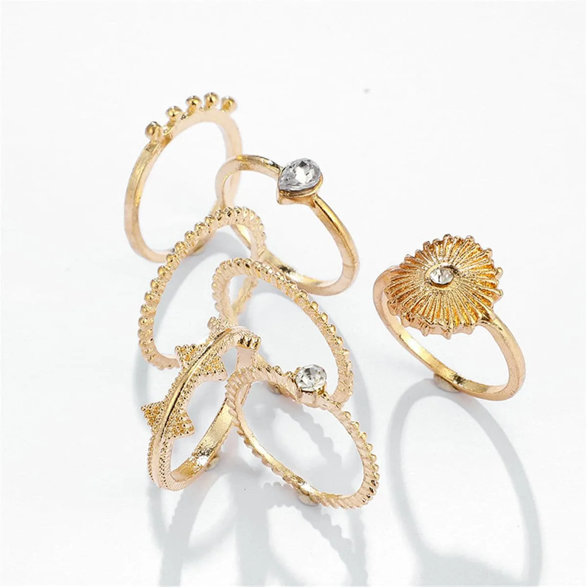 Cubic Zirconia & 18K Gold-Plated Teardrop Ring Set