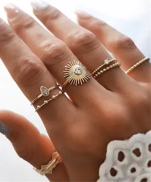 Cubic Zirconia & 18K Gold-Plated Teardrop Ring Set