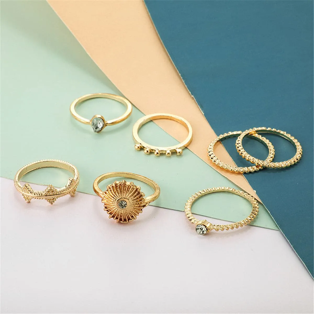 Cubic Zirconia & 18K Gold-Plated Teardrop Ring Set