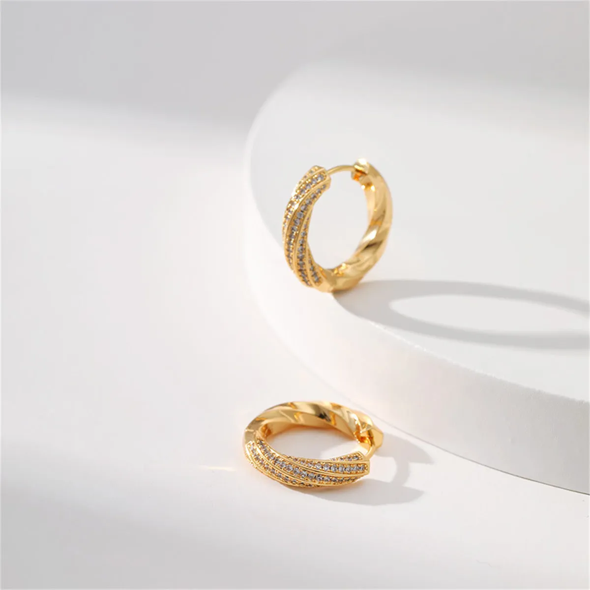 Cubic Zirconia & 18K Gold-Plated Twisted Huggie Earrings