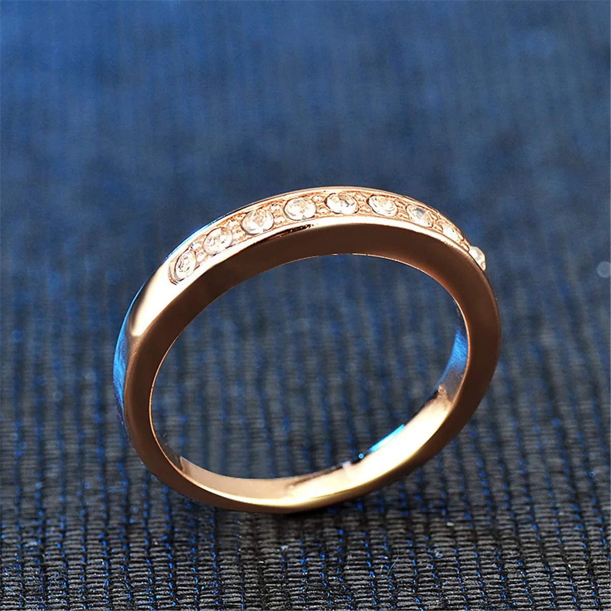 Cubic Zirconia & 18K Rose Gold-Plated Band Ring
