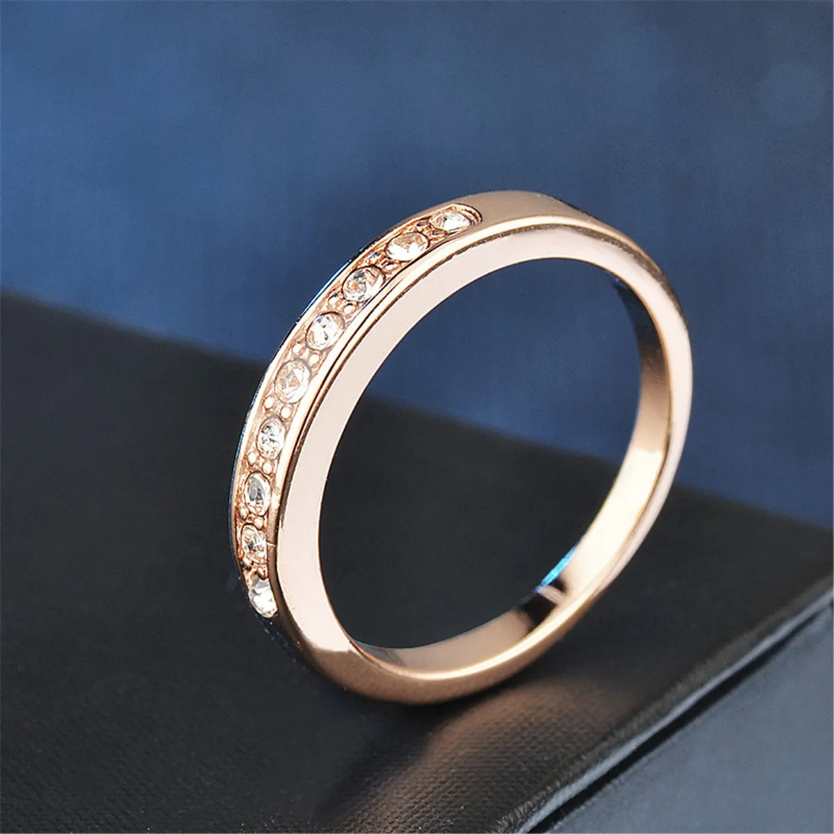 Cubic Zirconia & 18K Rose Gold-Plated Band Ring