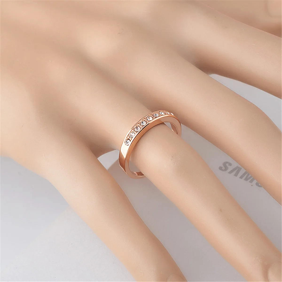 Cubic Zirconia & 18K Rose Gold-Plated Band Ring