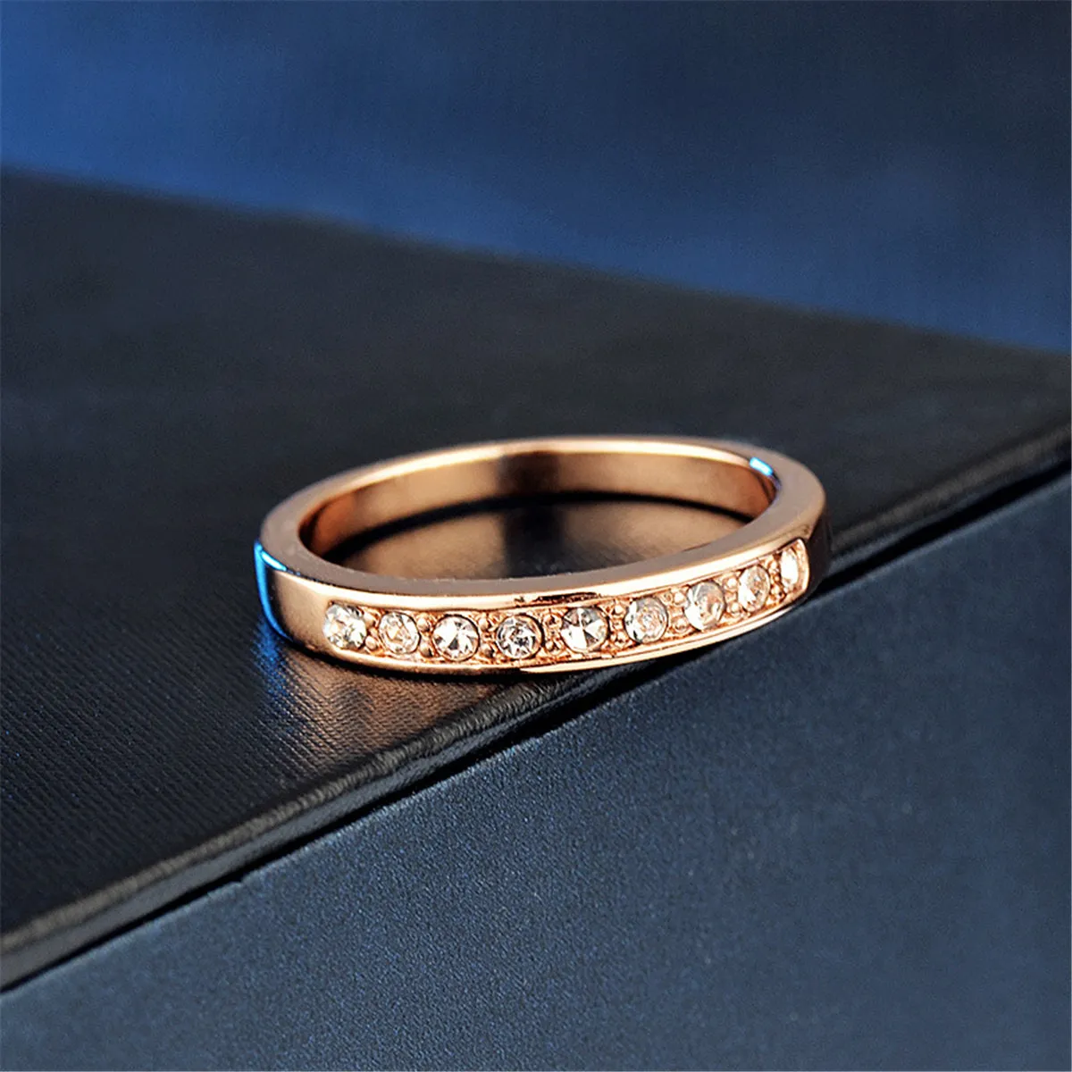 Cubic Zirconia & 18K Rose Gold-Plated Band Ring