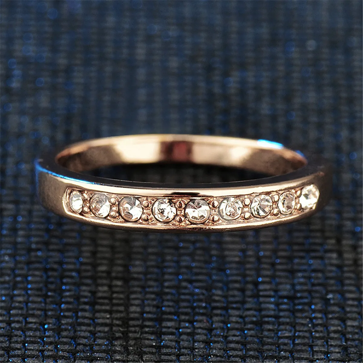 Cubic Zirconia & 18K Rose Gold-Plated Band Ring