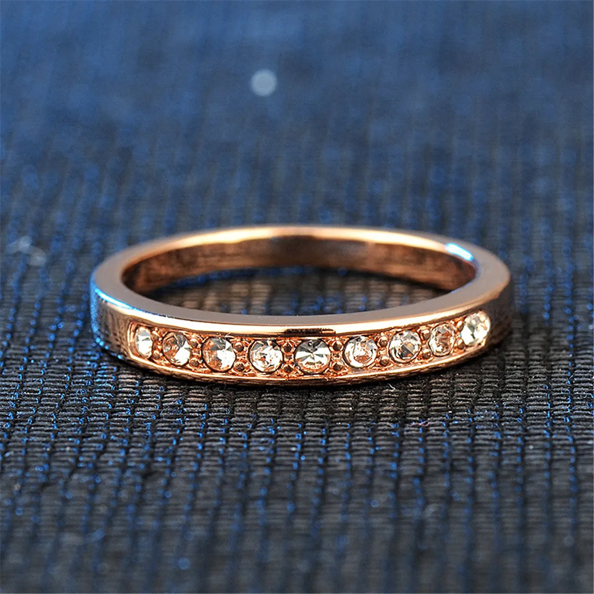 Cubic Zirconia & 18K Rose Gold-Plated Band Ring