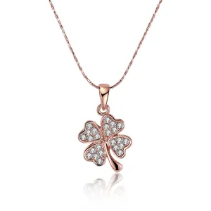 Cubic Zirconia & 18K Rose Gold-Plated Clover Pendant Necklace