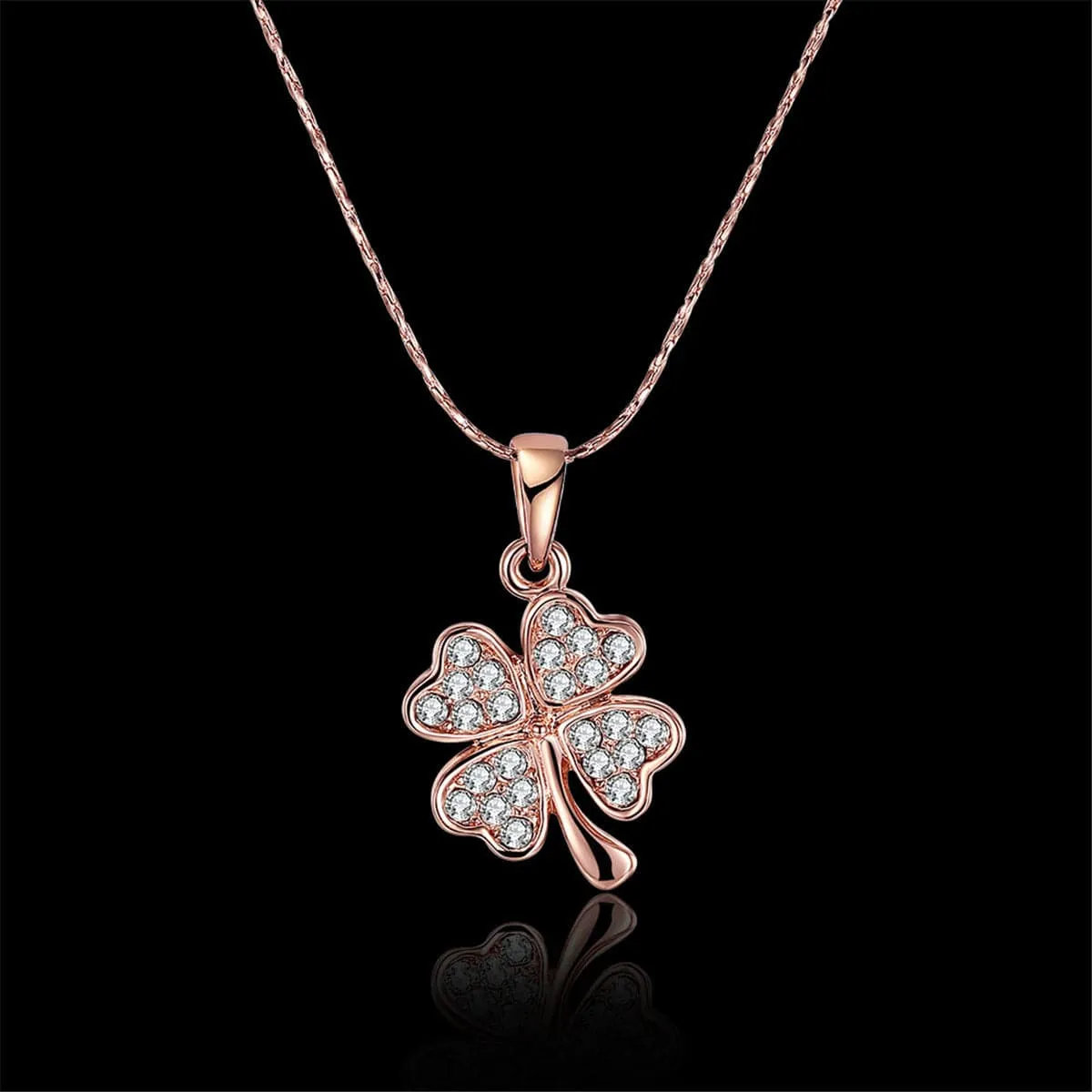 Cubic Zirconia & 18K Rose Gold-Plated Clover Pendant Necklace