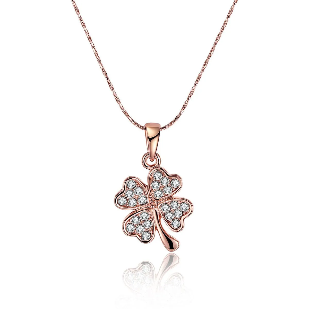 Cubic Zirconia & 18K Rose Gold-Plated Clover Pendant Necklace