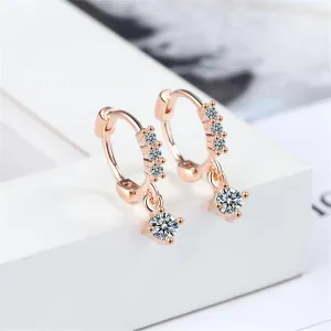 Cubic Zirconia & 18K Rose Gold-Plated Round-Cut Drop Earrings