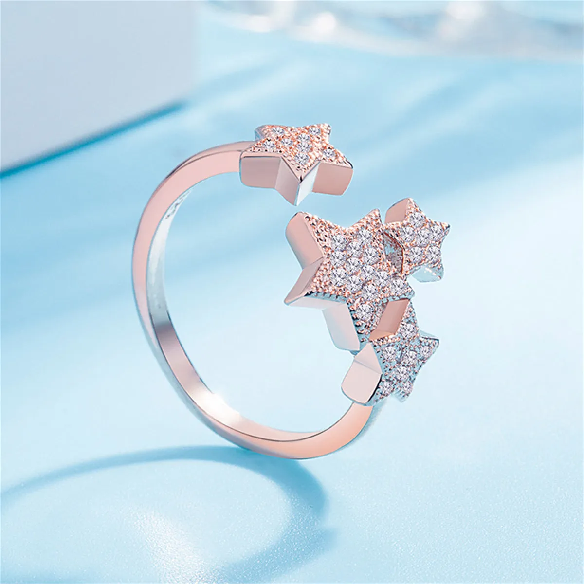 Cubic Zirconia & 18K Rose Gold-Plated Stars Adjustable Ring