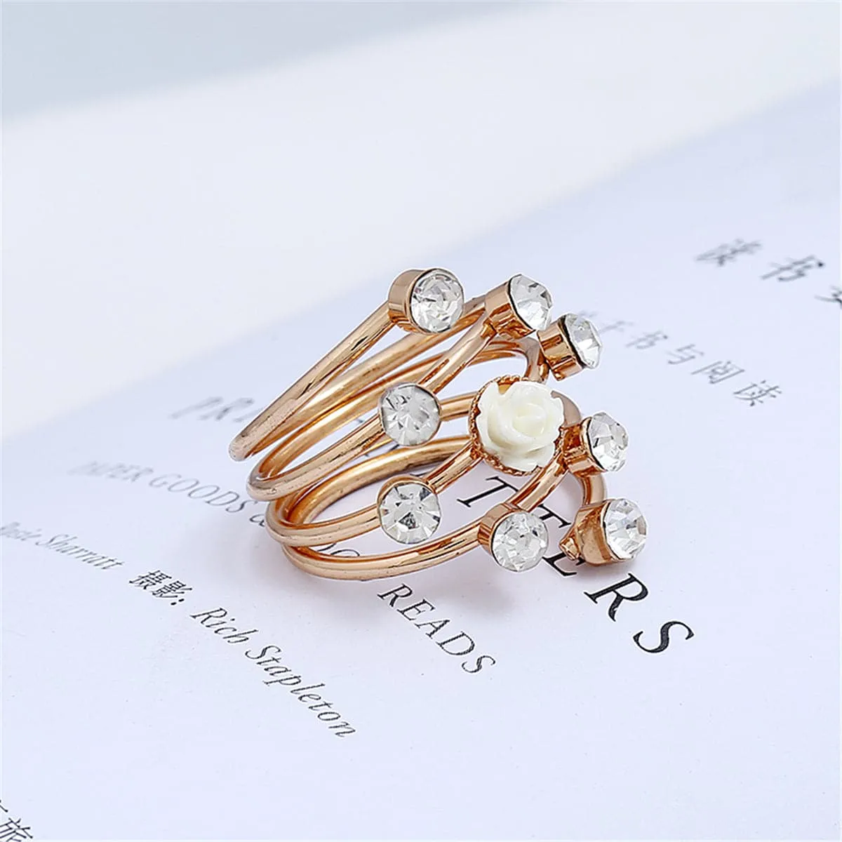 Cubic Zirconia & Cream Rosette Stackable Ring