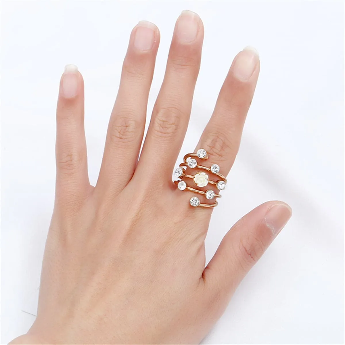 Cubic Zirconia & Cream Rosette Stackable Ring