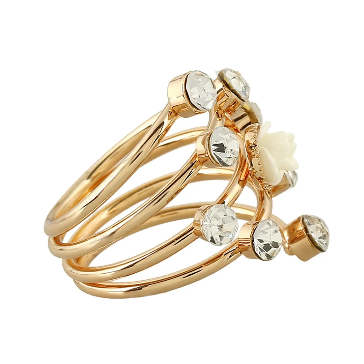 Cubic Zirconia & Cream Rosette Stackable Ring