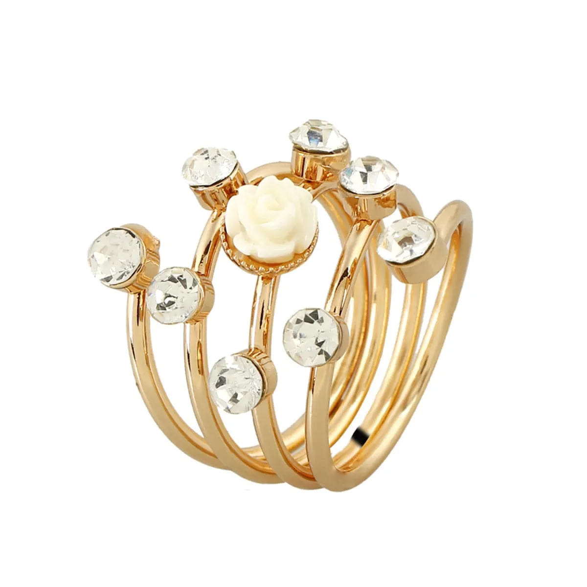 Cubic Zirconia & Cream Rosette Stackable Ring