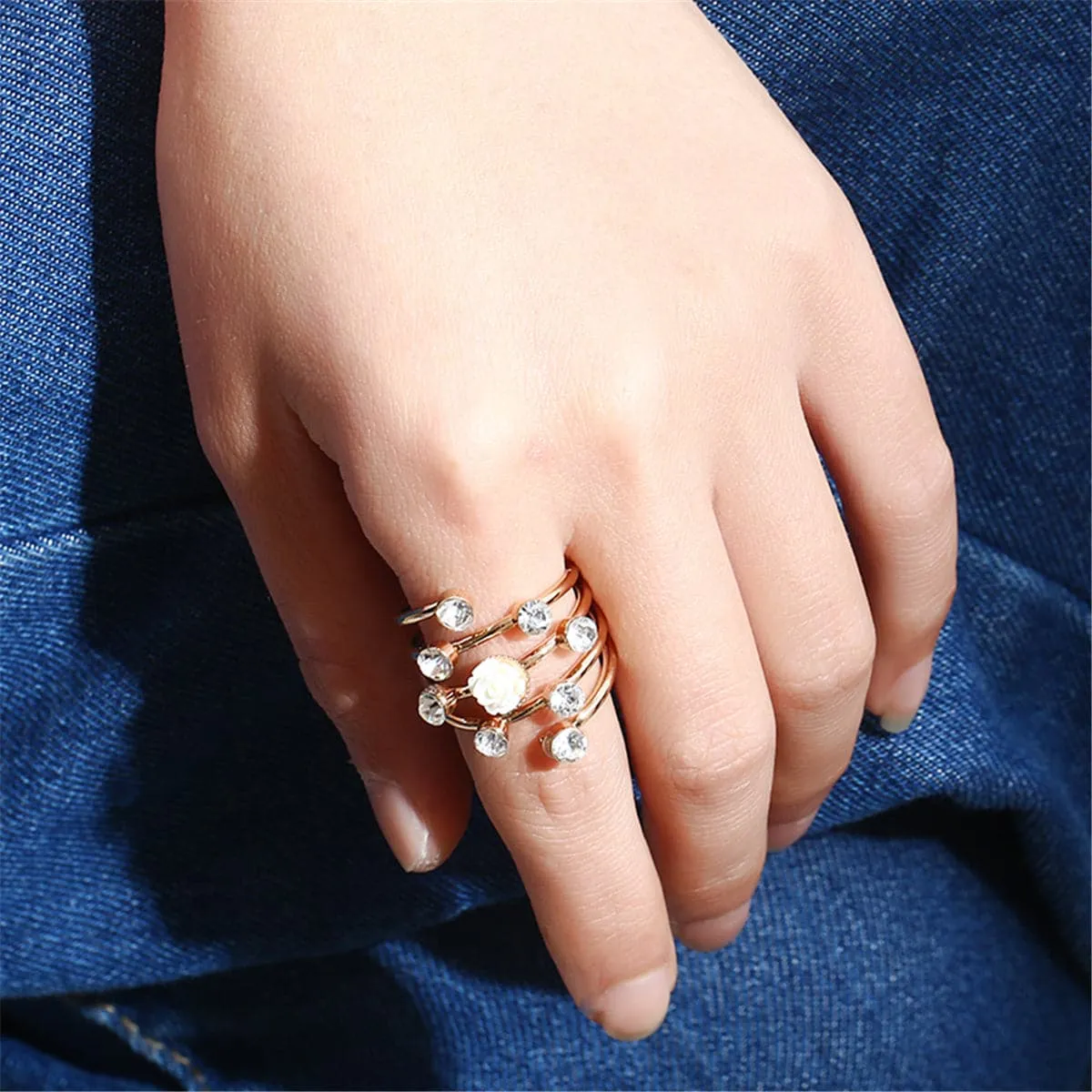 Cubic Zirconia & Cream Rosette Stackable Ring