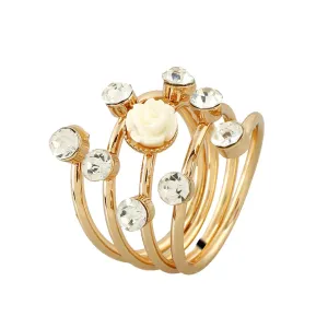 Cubic Zirconia & Cream Rosette Stackable Ring
