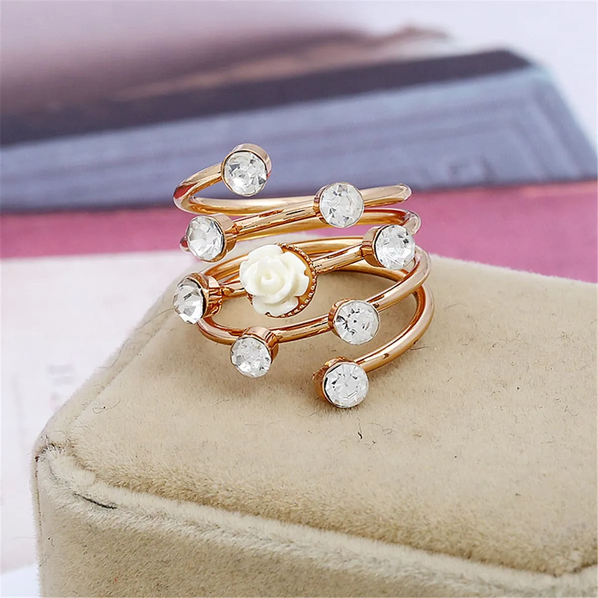 Cubic Zirconia & Cream Rosette Stackable Ring