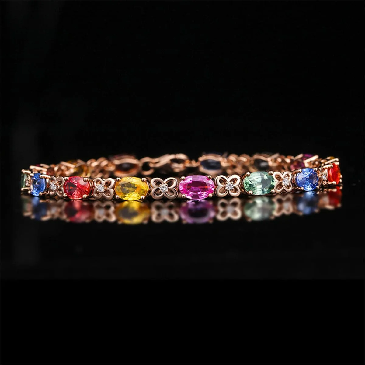 Cubic Zirconia & Crystal Flower Station Bracelet
