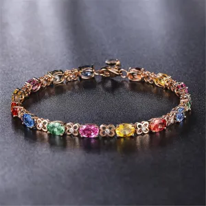 Cubic Zirconia & Crystal Flower Station Bracelet