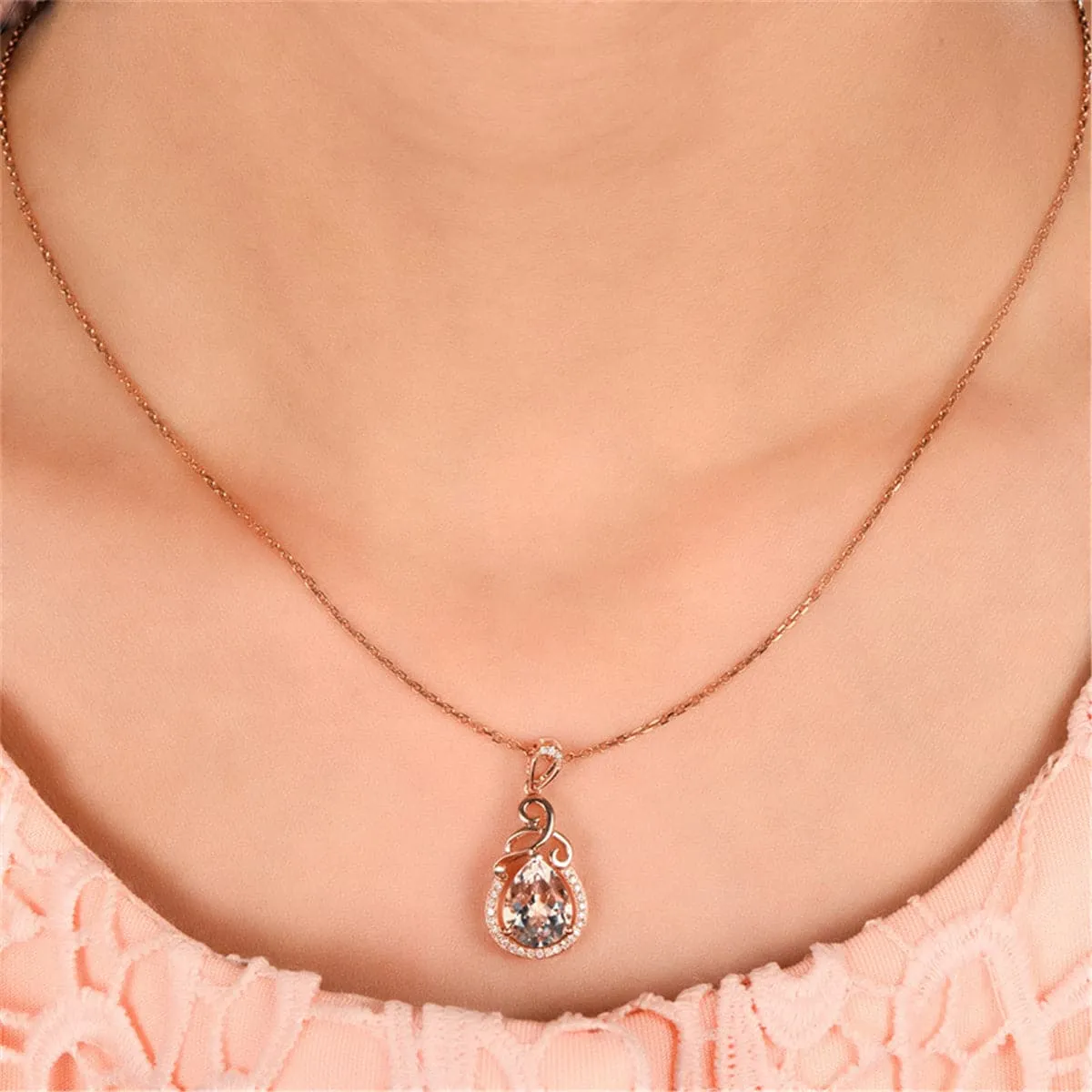 Cubic Zirconia & Crystal Teardrop Pendant Necklace