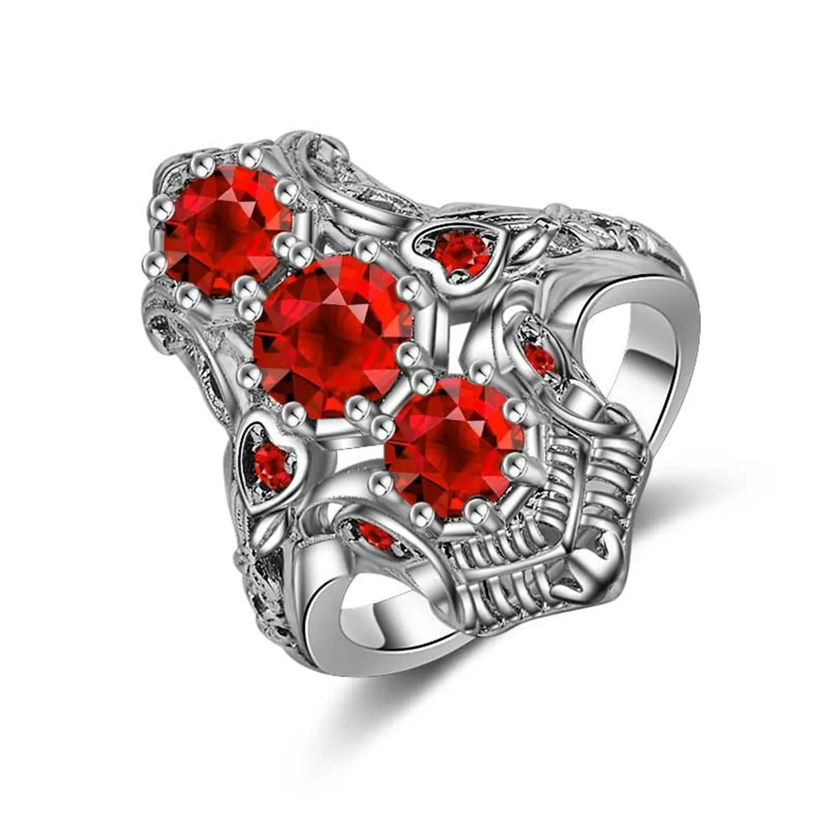 Cubic Zirconia & Red Crystal Shield Ring