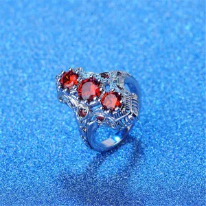 Cubic Zirconia & Red Crystal Shield Ring