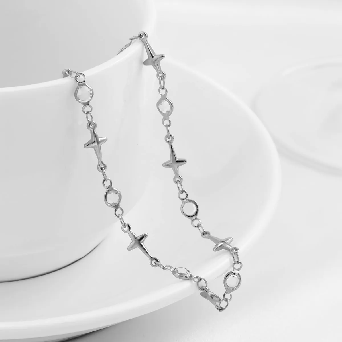 Cubic Zirconia & Silver-Plated Star Waist Chain