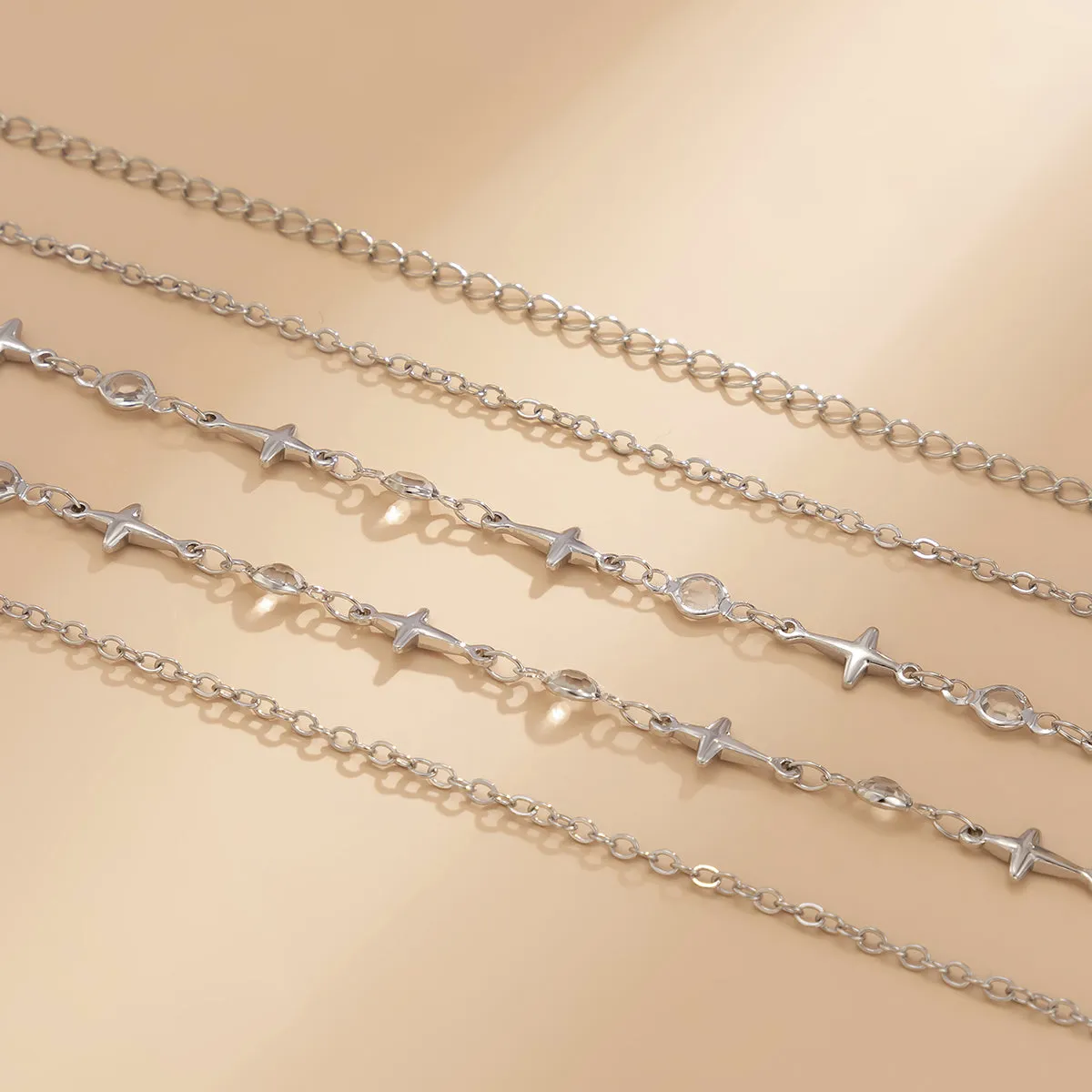 Cubic Zirconia & Silver-Plated Star Waist Chain