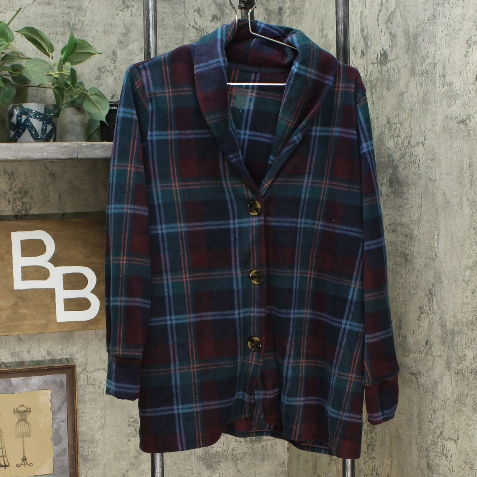 Cuddl Duds Women's Stretch Fleece Button Front Plaid Large
