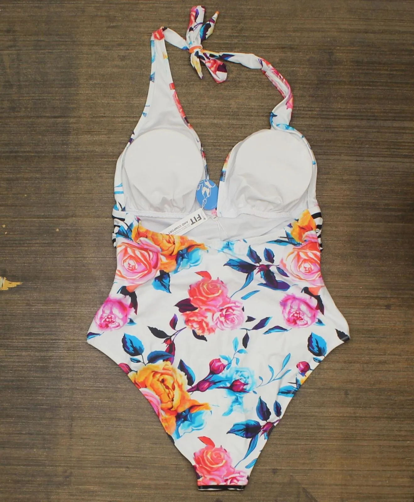 Cupshe Women's Bold Floral and Stripe Halter One Piece Swimsuit
