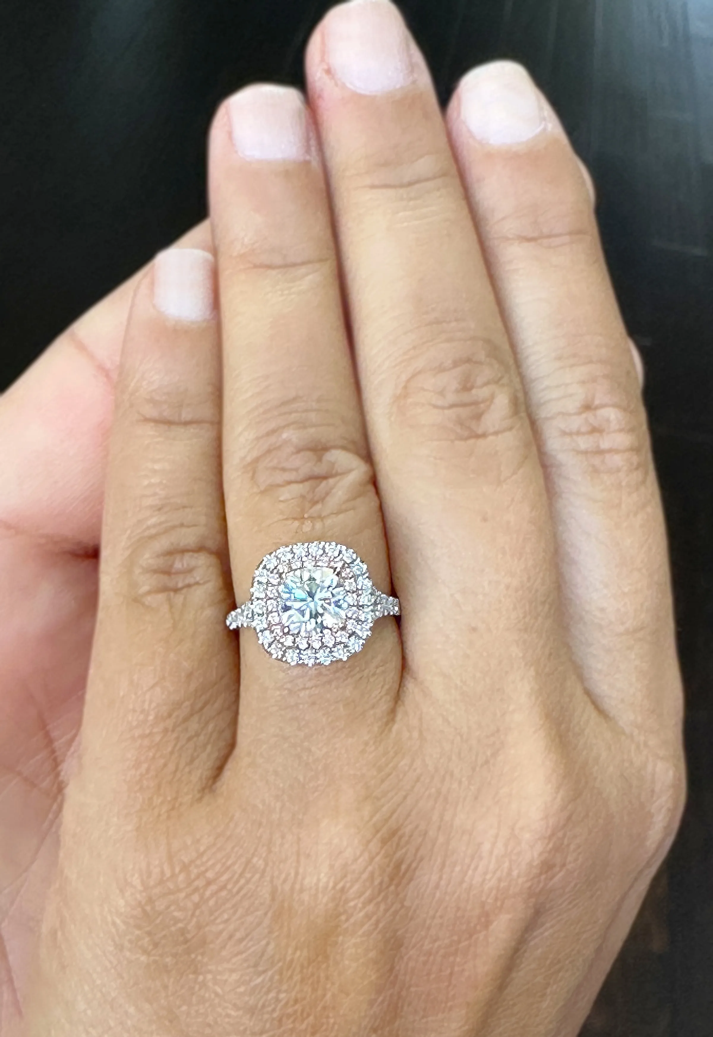 Cushion And Round Cut Diamond Engagement Ring Double Halo IGI Certified Double Halo Women's 14k Solid White And Rose Gold 3.00ct G-VS2