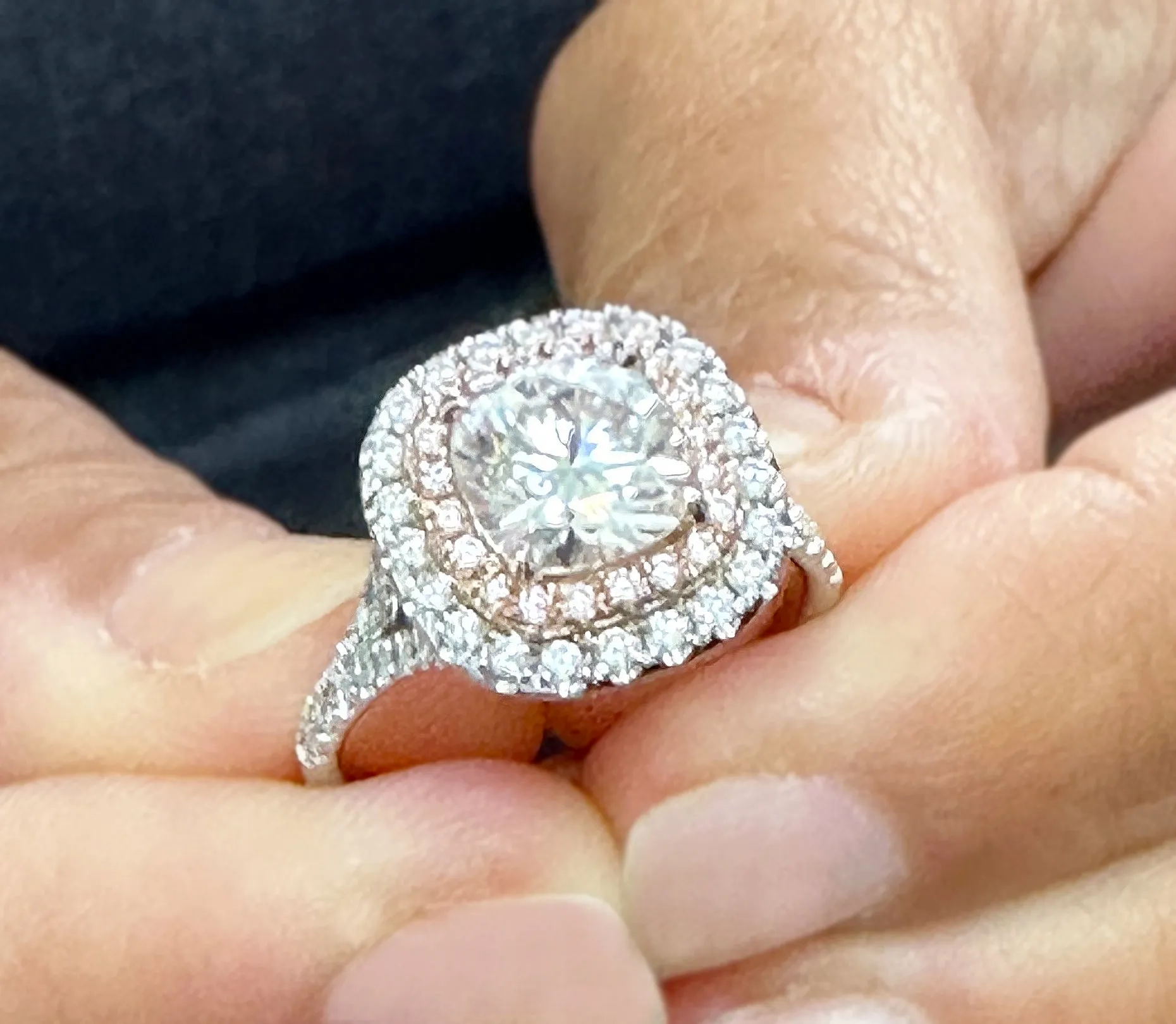 Cushion And Round Cut Diamond Engagement Ring Double Halo IGI Certified Double Halo Women's 14k Solid White And Rose Gold 3.00ct G-VS2