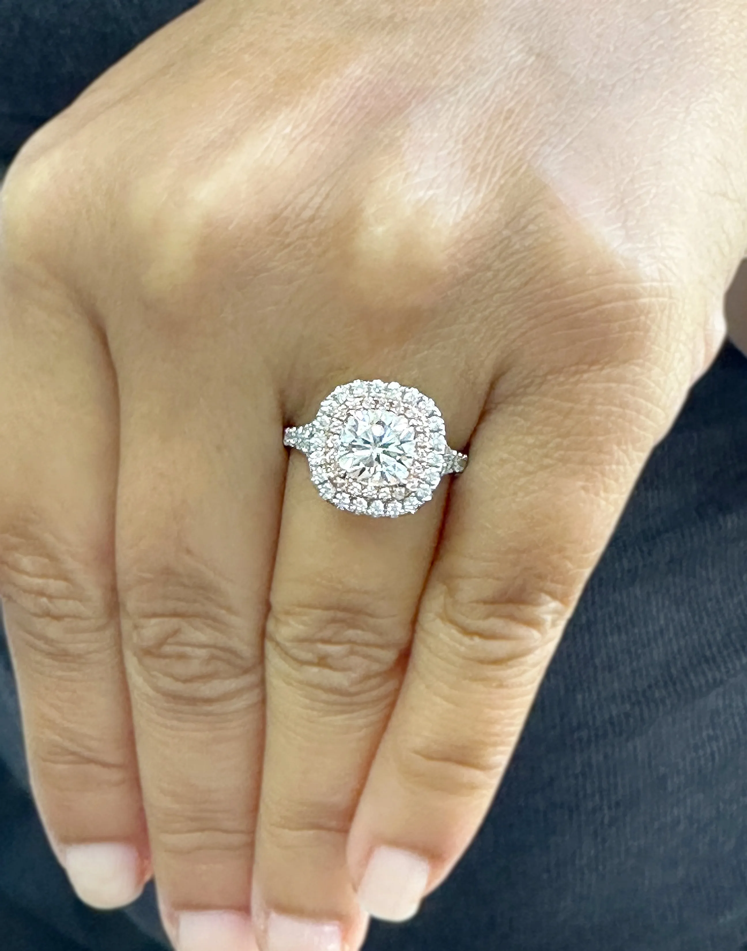 Cushion And Round Cut Diamond Engagement Ring Double Halo IGI Certified Double Halo Women's 14k Solid White And Rose Gold 3.00ct G-VS2
