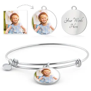 Custom Photo Circle Pendant Bangle Bracelet