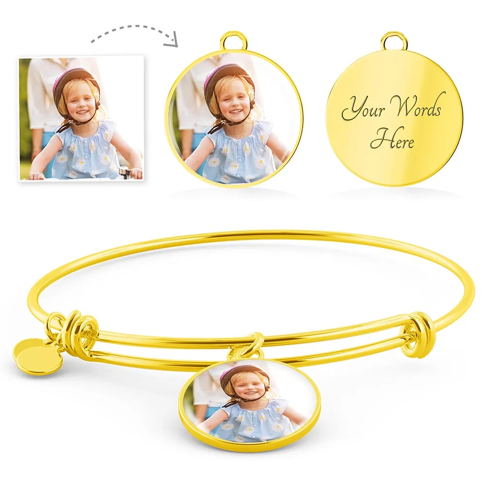 Custom Photo Circle Pendant Bangle Bracelet