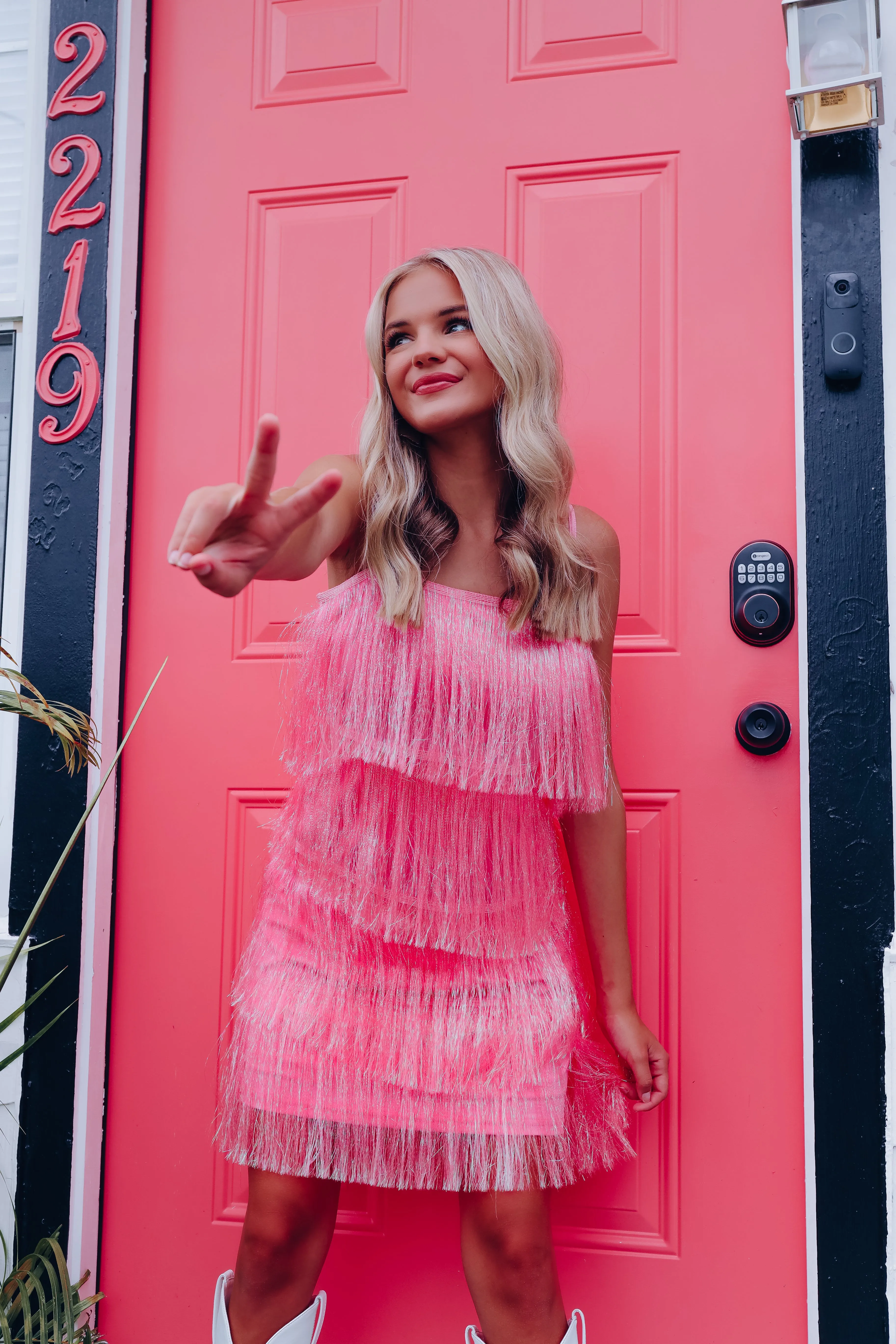 Dancing Queen Iridescent Fringe Mini Dress - Pink