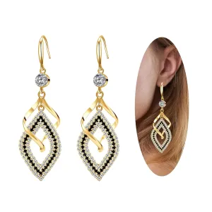 Dangle Earrings for Women, 925 Sterling Silver Handmade Linear Swirl Wire Bohemian Boho 14K Gold Diamonds Earrings Hypoallergenic Earrings Fashion Jewelry Gifts for women (Rose Gold)
