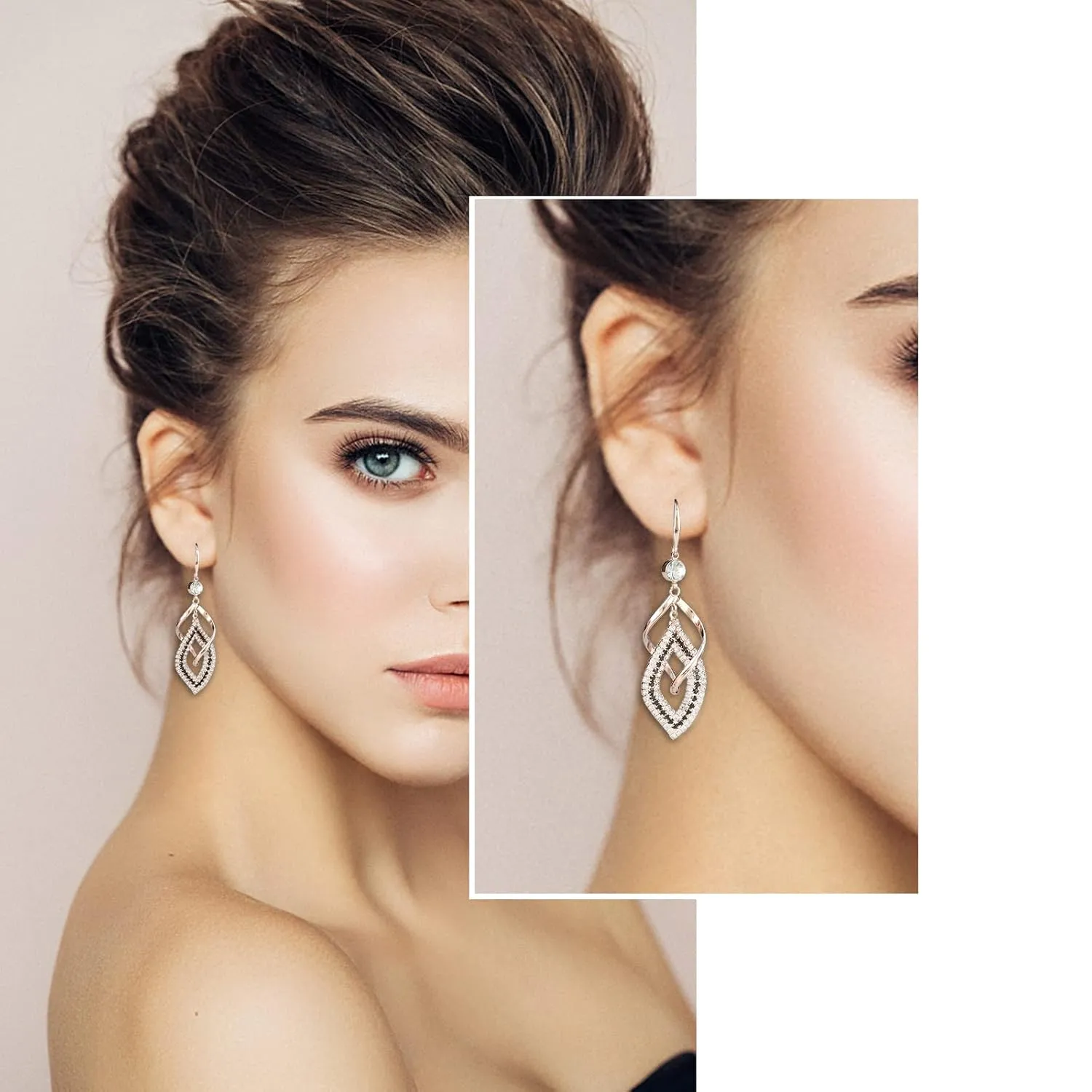 Dangle Earrings for Women, 925 Sterling Silver Handmade Linear Swirl Wire Bohemian Boho 14K Gold Diamonds Earrings Hypoallergenic Earrings Fashion Jewelry Gifts for women (Rose Gold)
