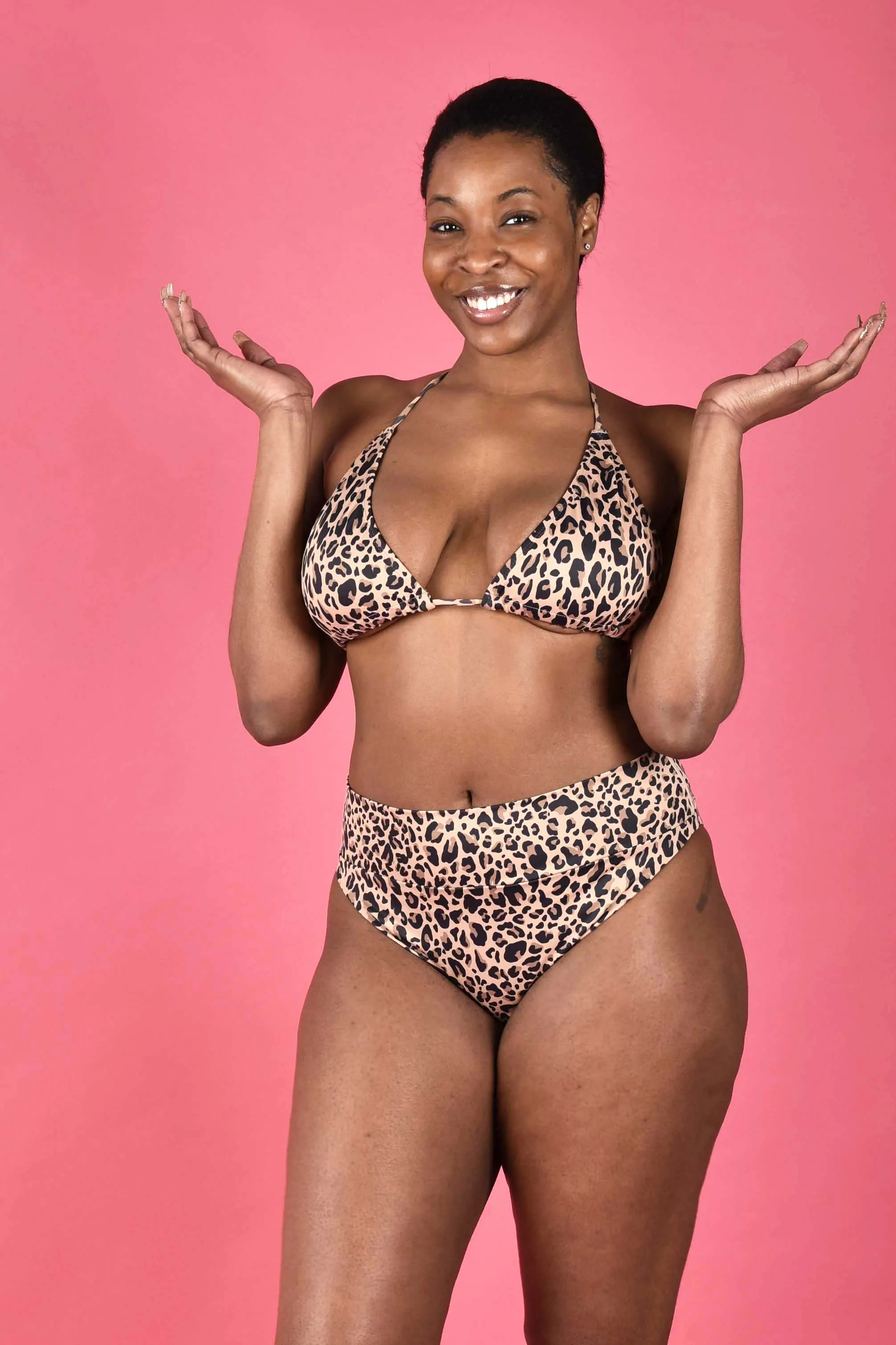 Dannie Recycled Luxe String Bikini Top in Nude Leopard