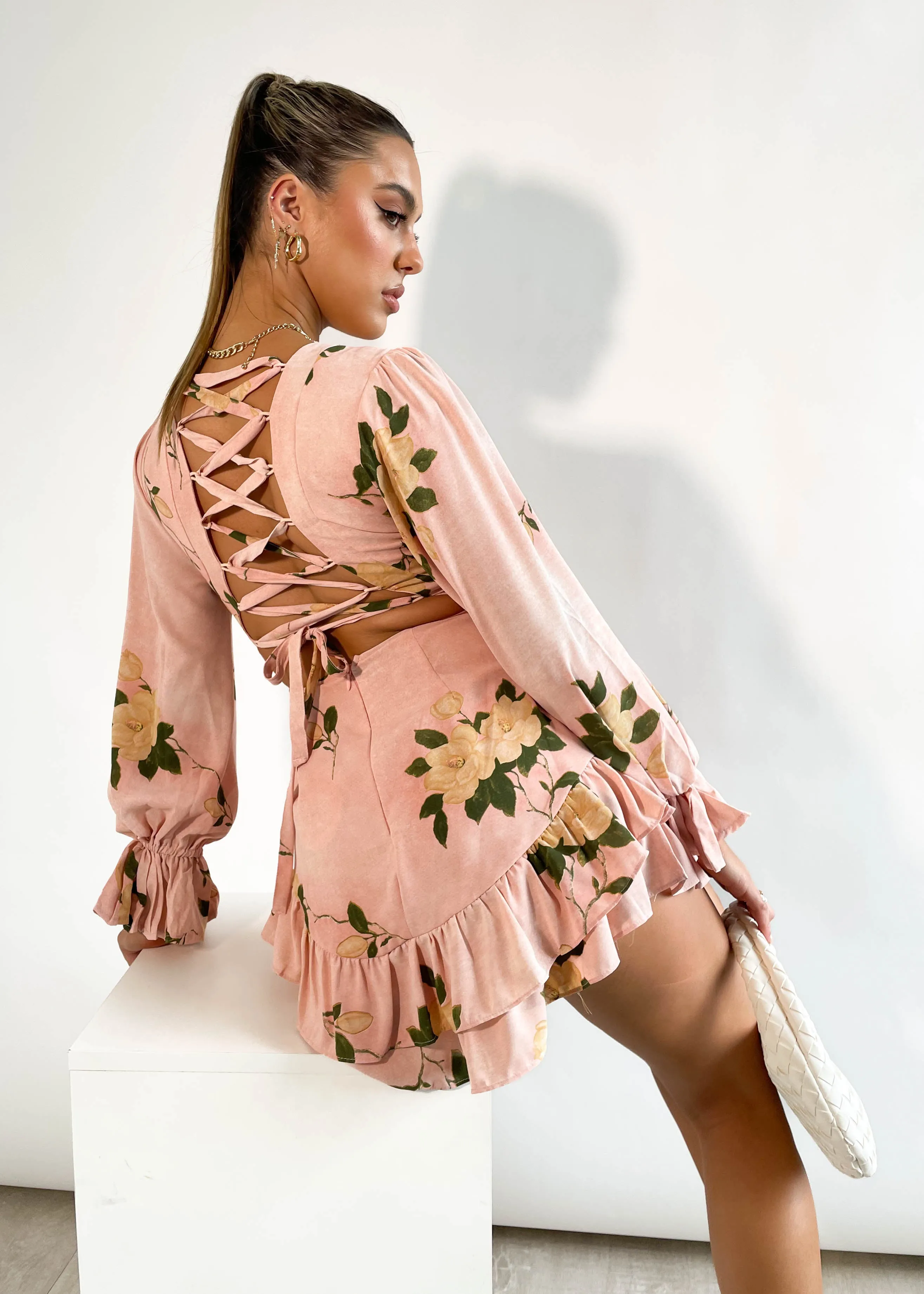 Denerio Mini Dress - Blush Flowers