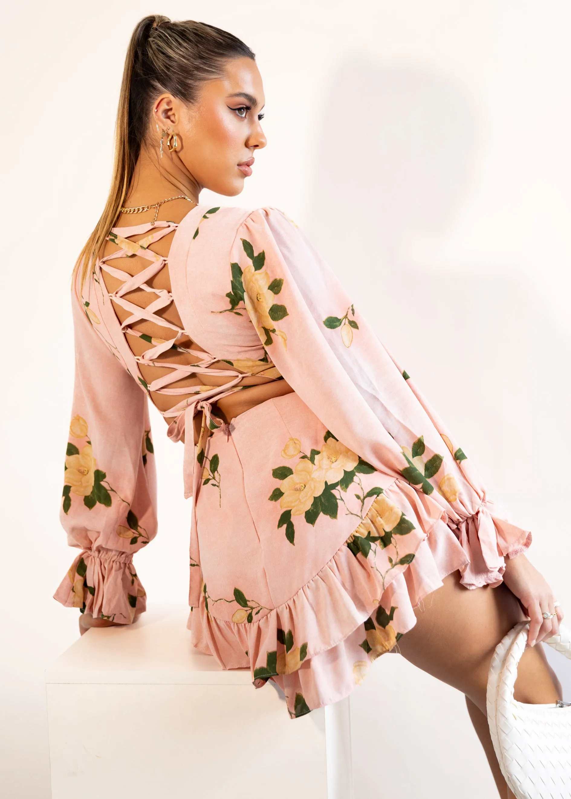 Denerio Mini Dress - Blush Flowers