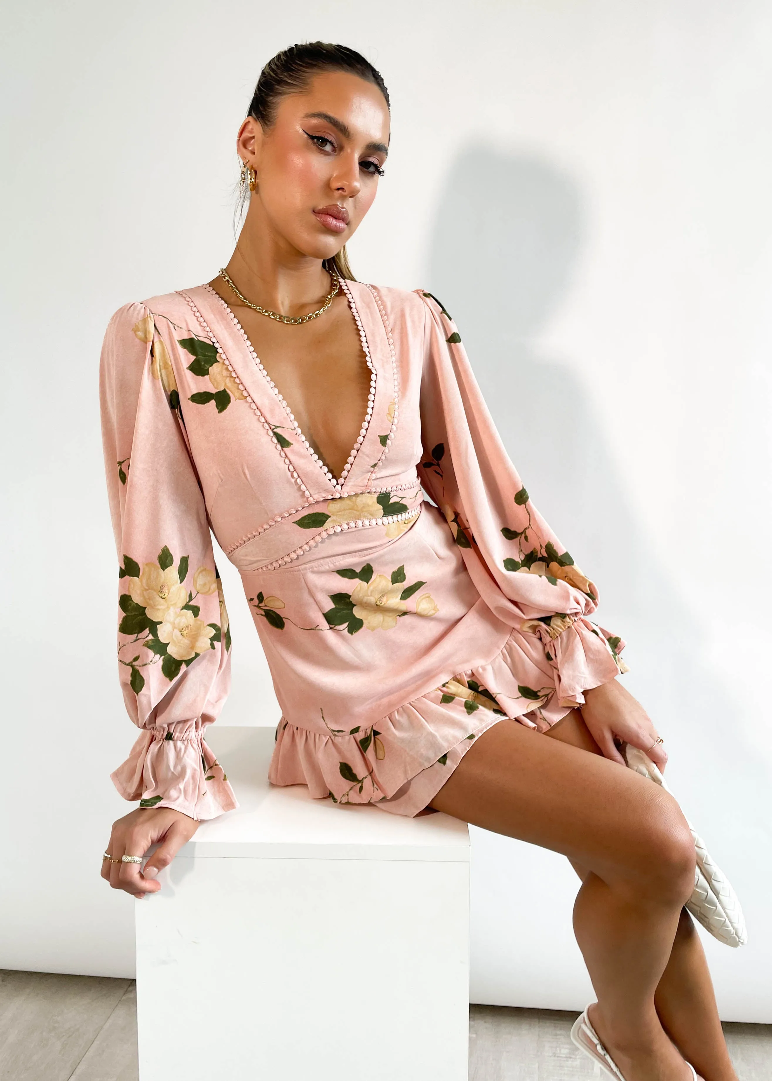 Denerio Mini Dress - Blush Flowers