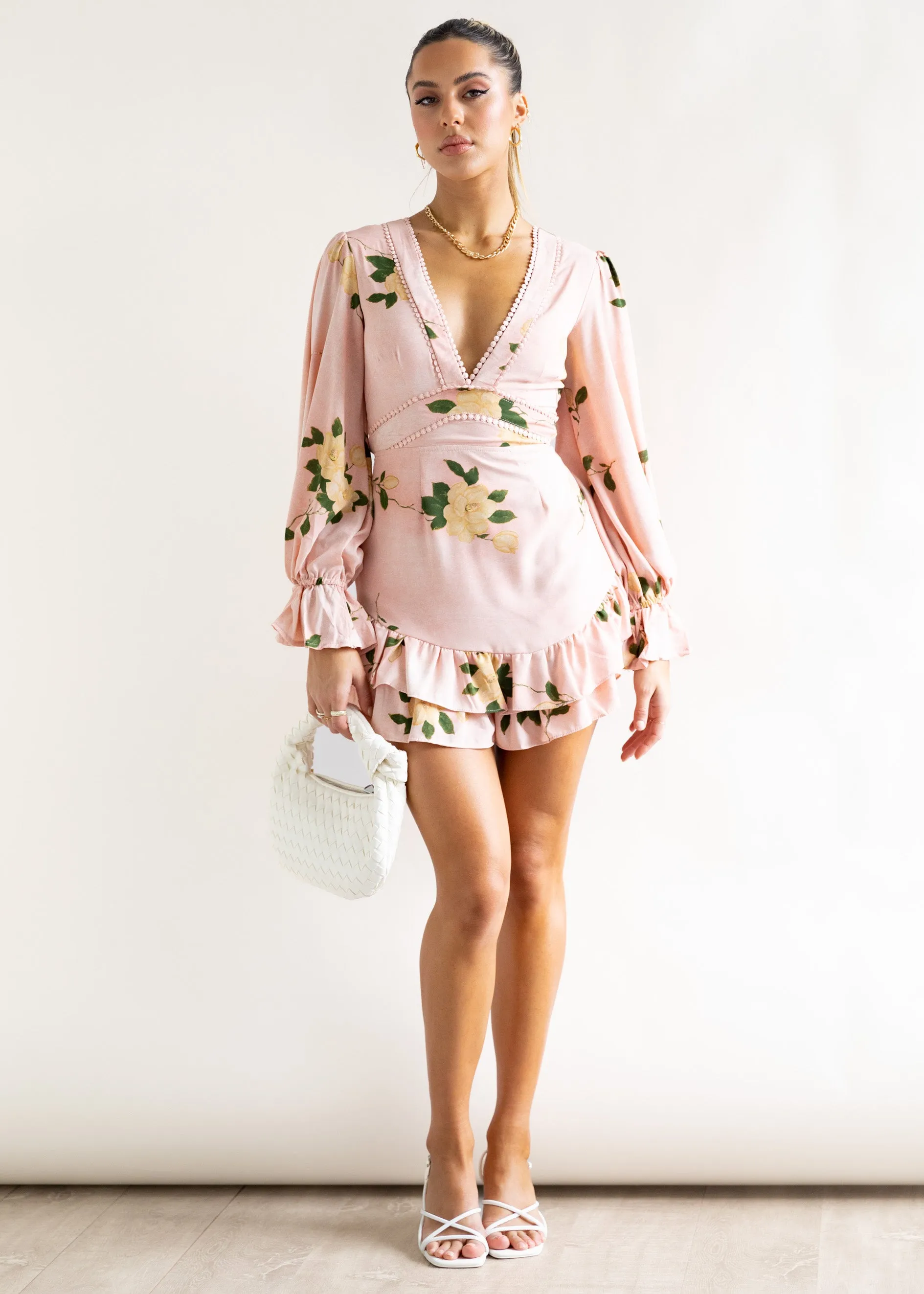 Denerio Mini Dress - Blush Flowers