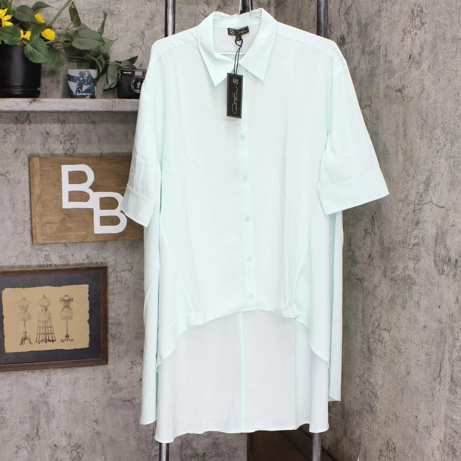 DG2 by Diane Gilman Women's Drama Button Front Hi Low Blouse