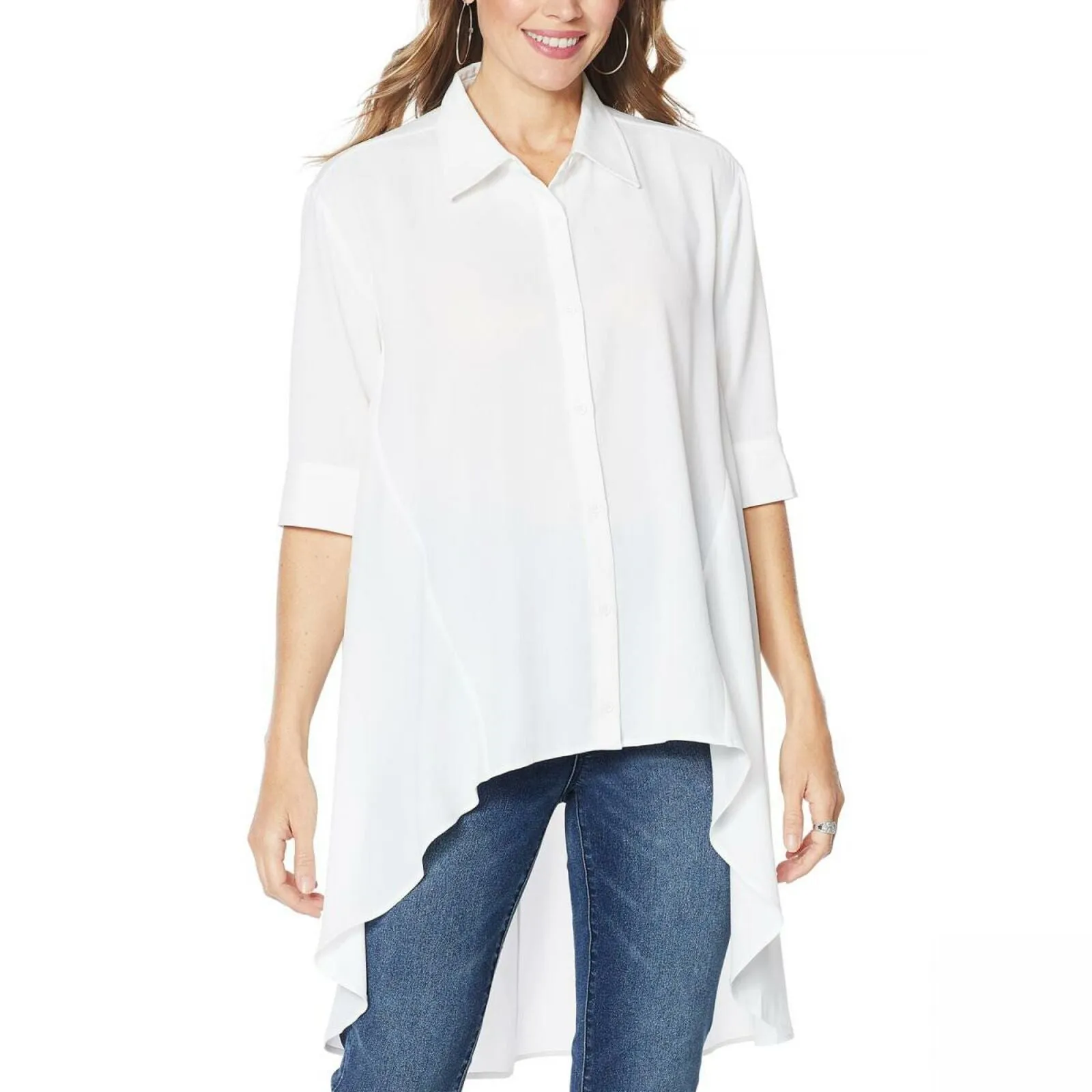 DG2 by Diane Gilman Women's Drama Button Front Hi Low Blouse
