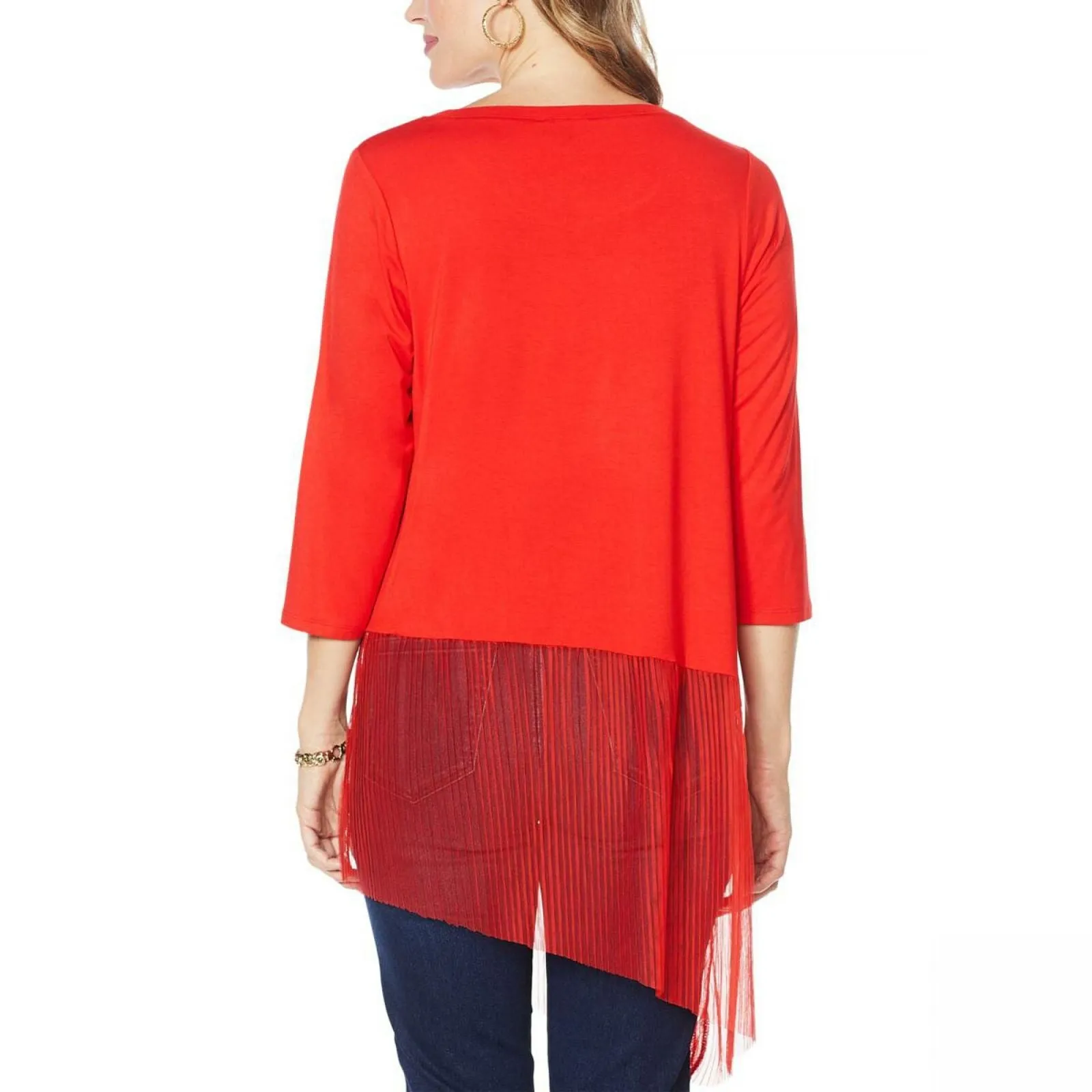 DG2 by Diane Gilman Women's Mixed Media 3/4 Sleeve Asymmetric Hem Top