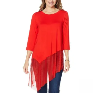 DG2 by Diane Gilman Women's Mixed Media 3/4 Sleeve Asymmetric Hem Top