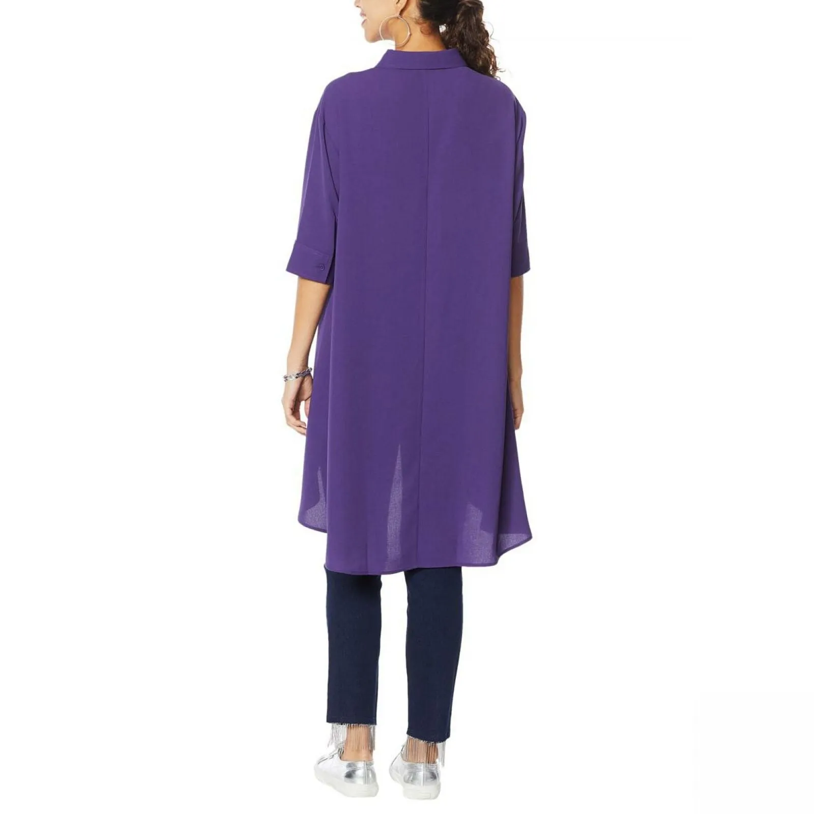 DG2 by Diane Gilman Women's Plus Size Drama Button Front Hi-Low Blouse