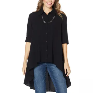 DG2 by Diane Gilman Women's Plus Size Drama Button Front Hi Low Up Blouse